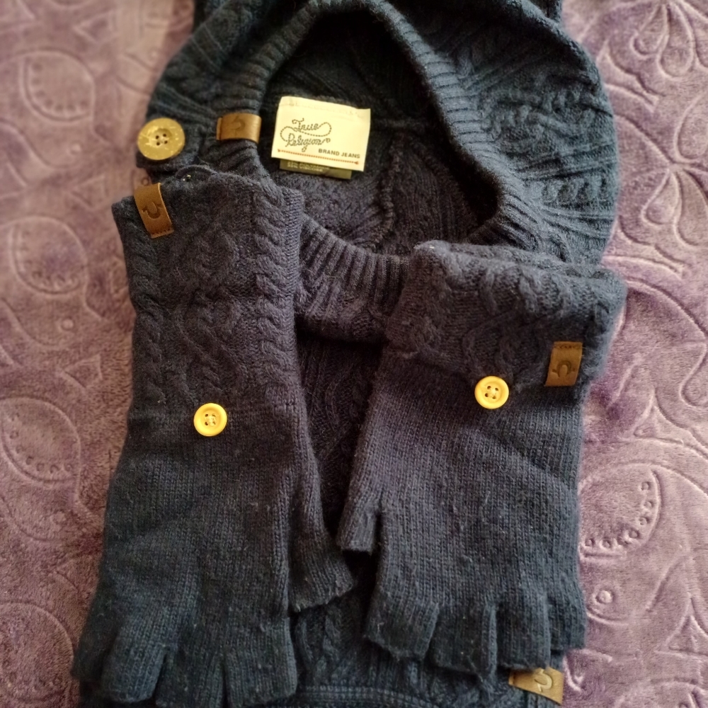 True Religion Jeans Beret, Scarf, Fingerless Gloves